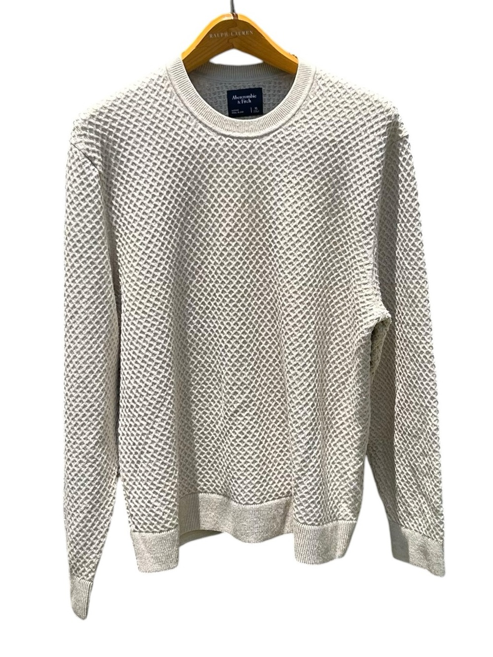 ABERCROMBIE & FITCH A&F Men XL Beige Merino Wool Blend Texture Knit Crew Sweater